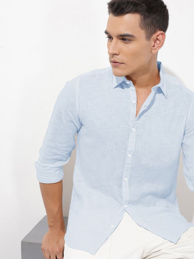 SHIRTZONE Men Solid Casual Light Blue Shirt - Image 5