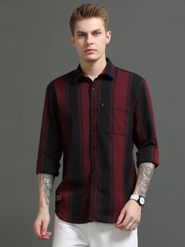 Rope Men Striped Red, Black Shirt - Image 2