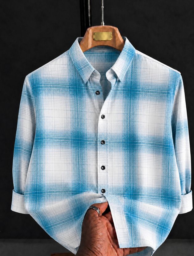 Solbiza Men Checkered White Blue Shirt - Image 4