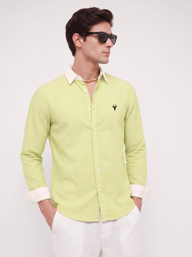 vdlooks Men Striped Light Green Shirt - Image 2
