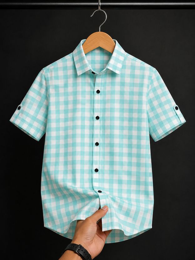 METRONAUT Boys Dark Blue Checkered Shirt - Image 5