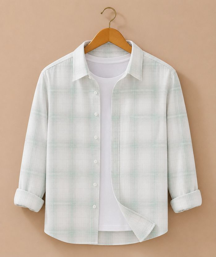 S-LINE Men Light Green Checkered Shirt - Image 1