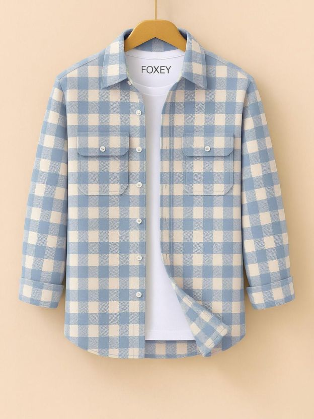 FOXEY Men Checkered Blue Shirt - Image 10