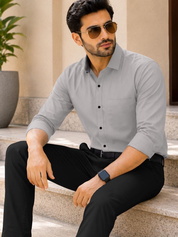 VeBNoR Men Solid Casual Grey Shirt - Image 6