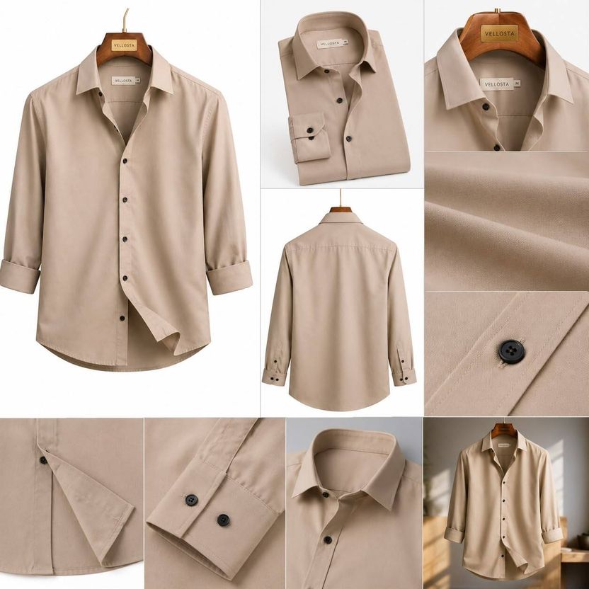 VELLOSTA Men Beige Casual Shirt - Image 5