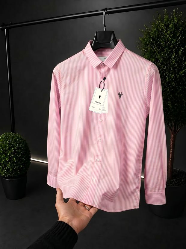 vdlooks Men Striped Casual Pink, White Shirt - Image 2