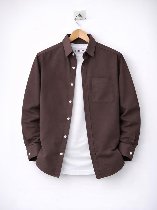 FOXEY Men Solid Casual Brown Shirt - Image 10