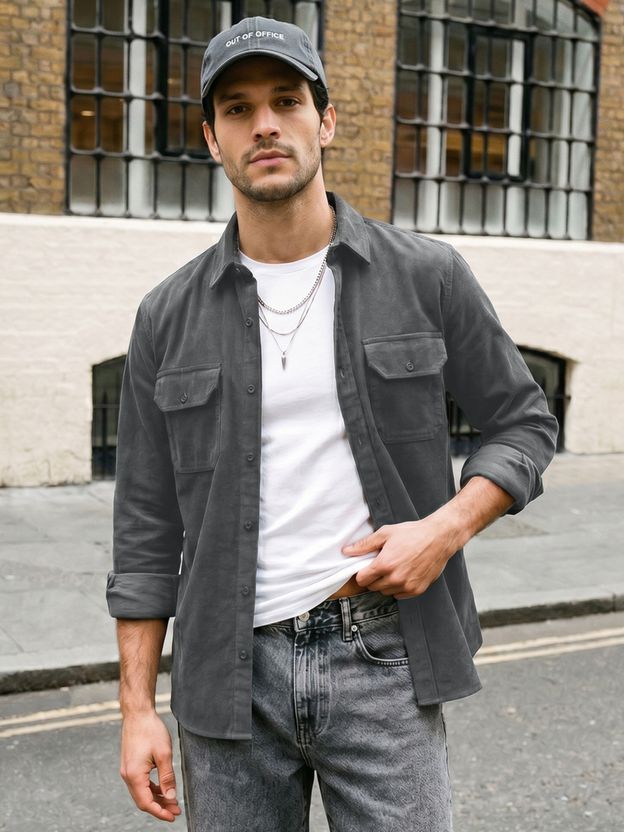 Urbano Men Grey Casual Shirt - Image 1