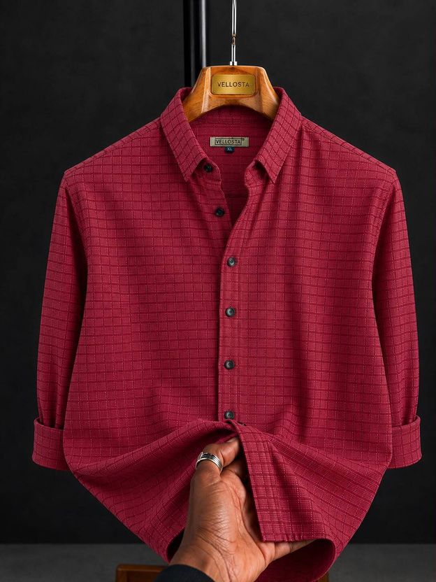 VELLOSTA Men Beige Checkered Shirt - Image 5