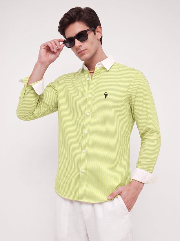 vdlooks Men Striped Light Green Shirt - Image 1