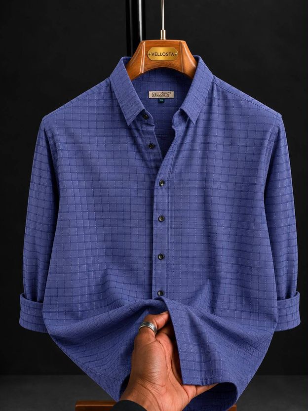 VELLOSTA Men Beige Checkered Shirt - Image 3