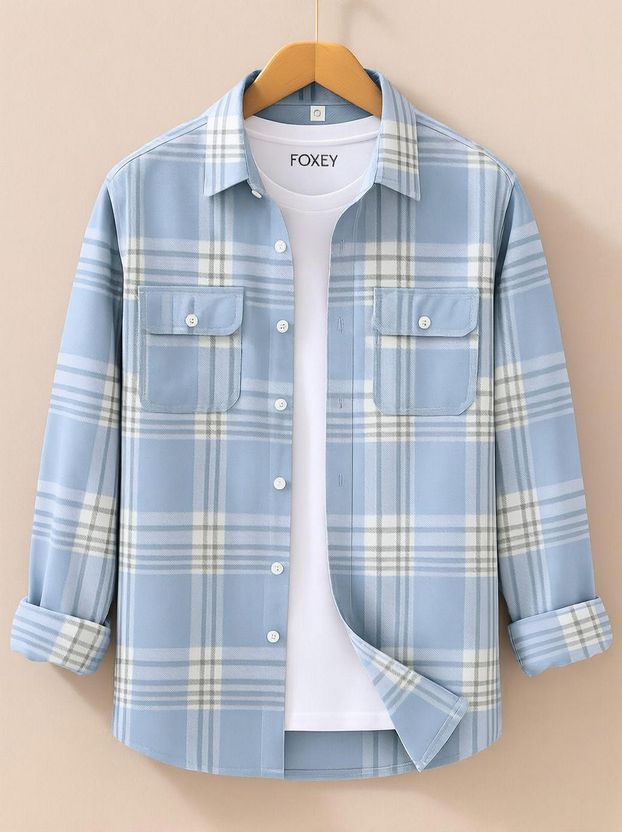 FOXEY Men Checkered Blue Shirt - Image 1