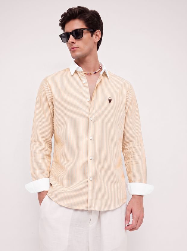 vdlooks Men Striped Casual Green, White Shirt - Image 8