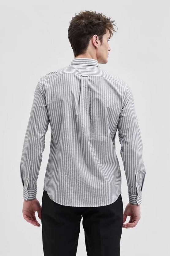 RODEIZ Men Striped Casual White, Grey Shirt - Image 2