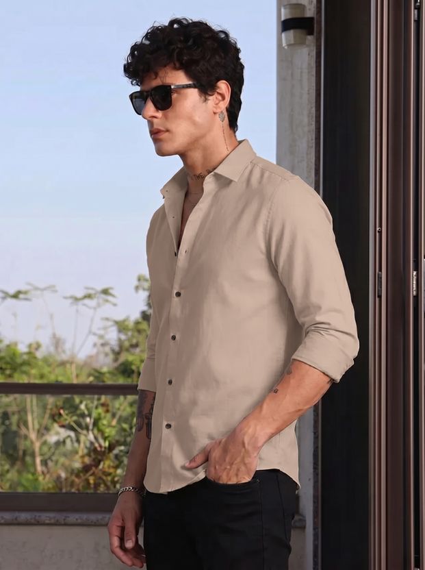 VELLOSTA Men Beige Casual Shirt - Image 3