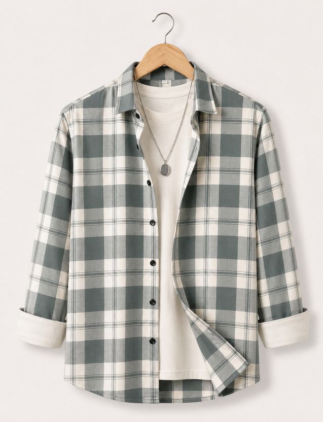 JACKBELLA Men Grey Checkered Casual Shirt - Image 1