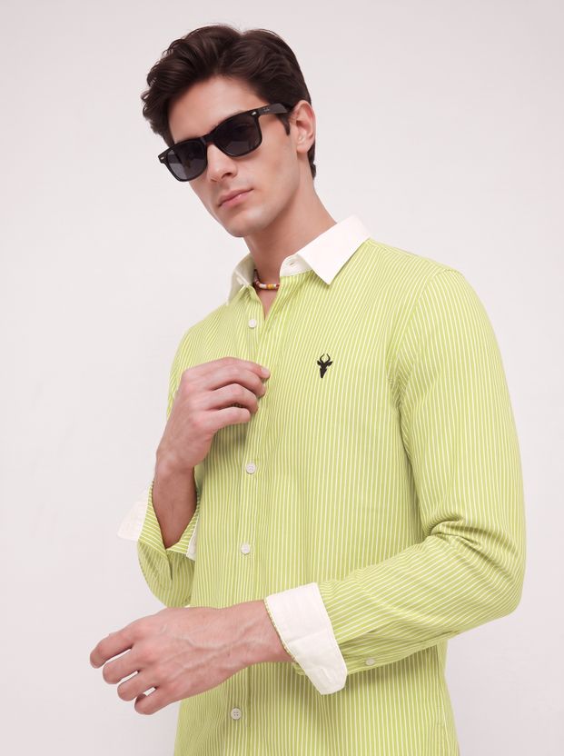 vdlooks Men Striped Light Green Shirt - Image 4