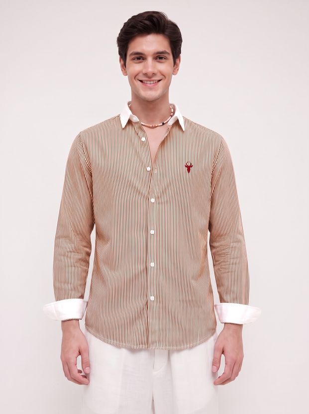 vdlooks Men Striped Casual Green, White Shirt - Image 7