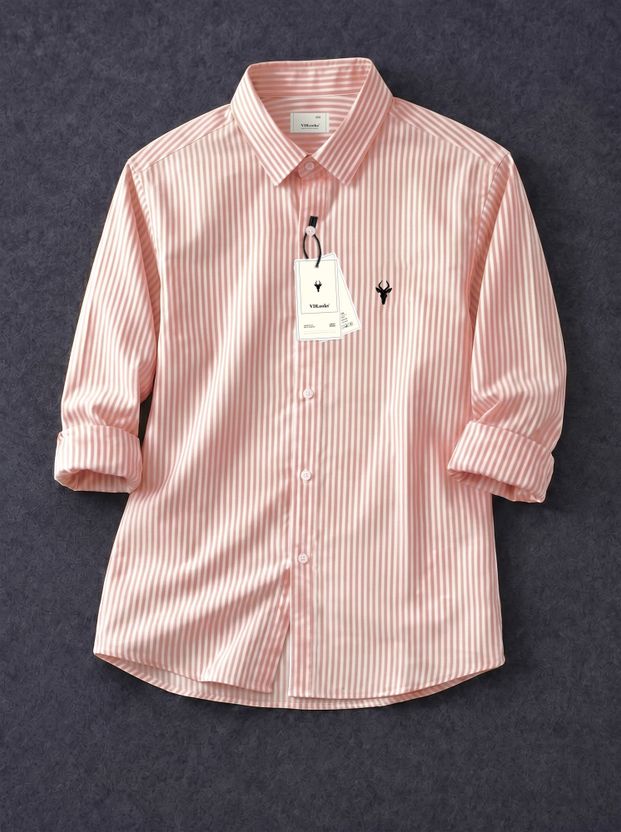 vdlooks Men Striped Casual Pink, White Shirt - Image 9