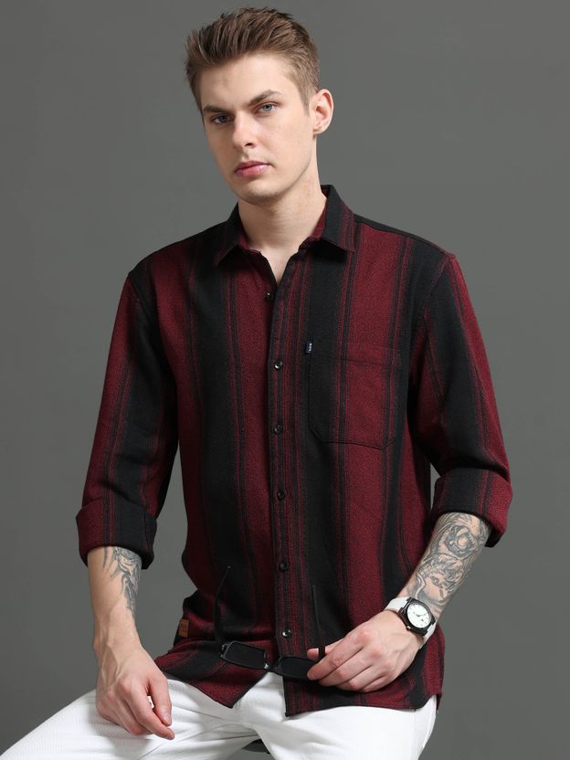 Rope Men Striped Red, Black Shirt - Image 1
