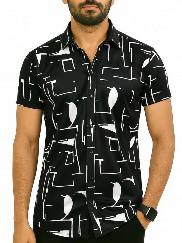 AVOLT Men Black Printed Casual Shirt - Image 1