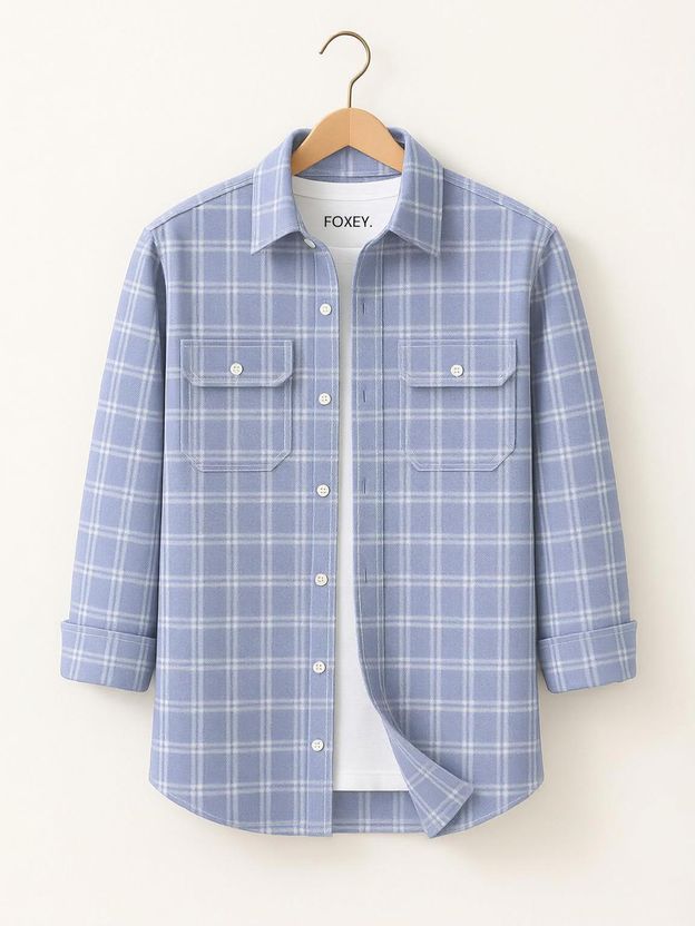 FOXEY Men Checkered Blue Shirt - Image 3