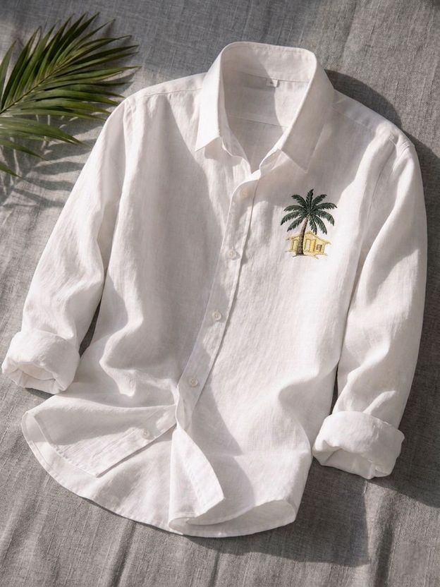BE UNIQUE MENS Regular Fit Embroidered Casual Shirt - Image 1
