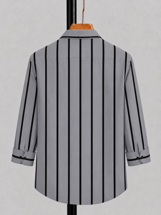 mozero Men Striped Casual Grey, Black Shirt - Image 4