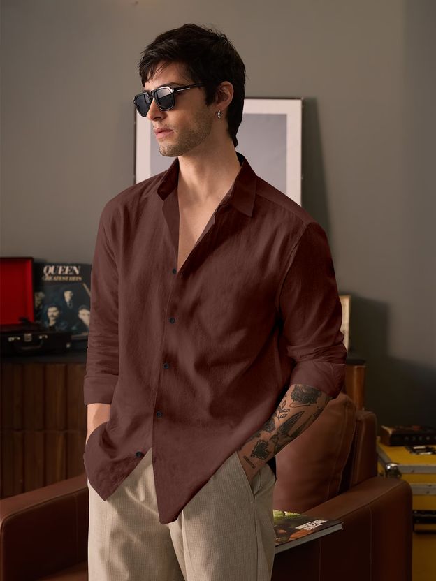 javier Men Brown Casual Shirt - Image 1
