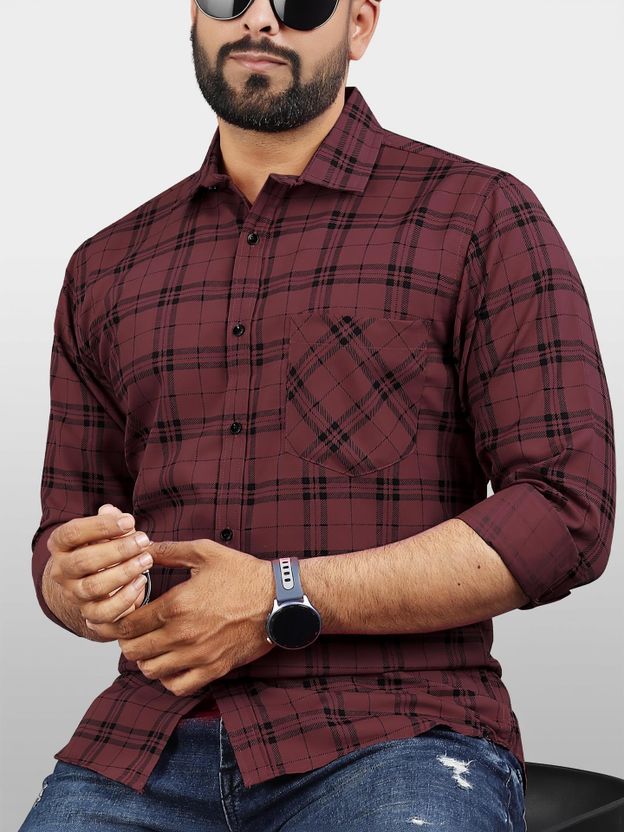 HKV Men Checkered Casual Brown, Black Shirt - Image 9