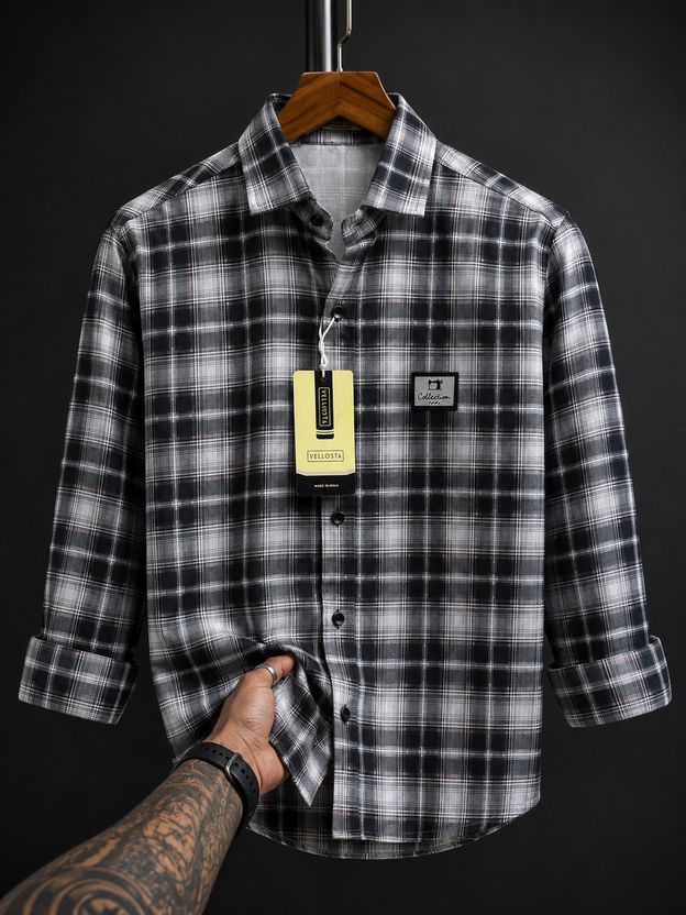 VELLOSTA Men Dark Green Checkered Shirt - Image 3
