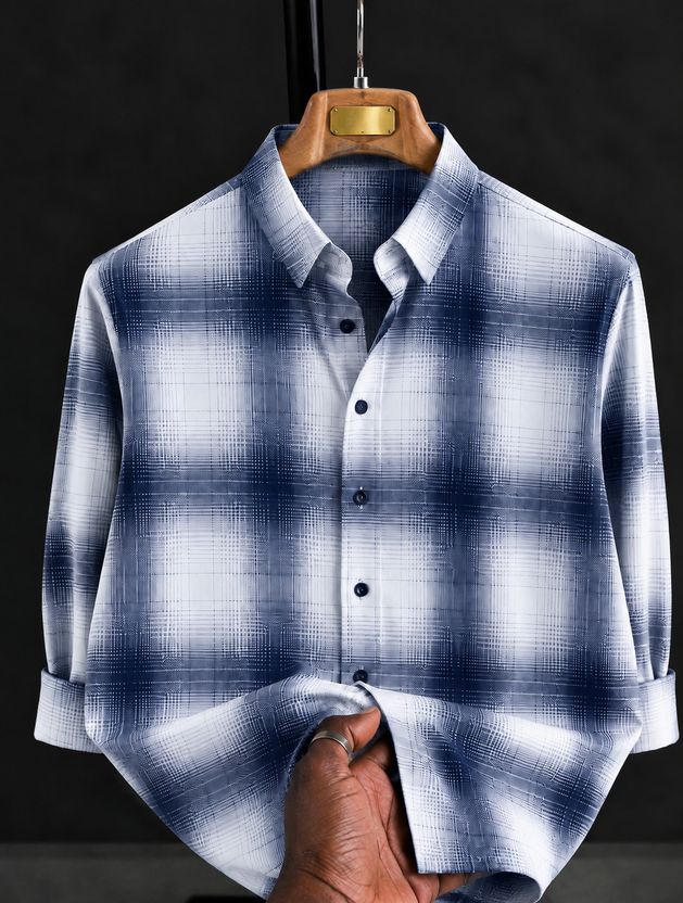 Solbiza Men Checkered White Blue Shirt - Image 6