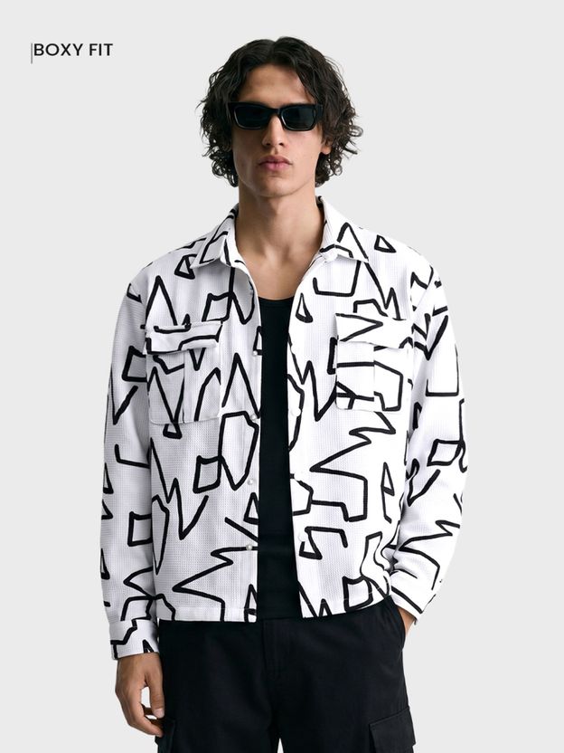The Indian Garage Co. Men's Printed Casual Cut Away Shirt - Image 1