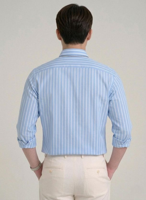 SEEWAYS Men Light Blue Striped Shirt - Image 2