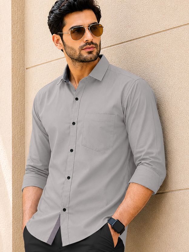 VeBNoR Men Solid Casual Grey Shirt - Image 4