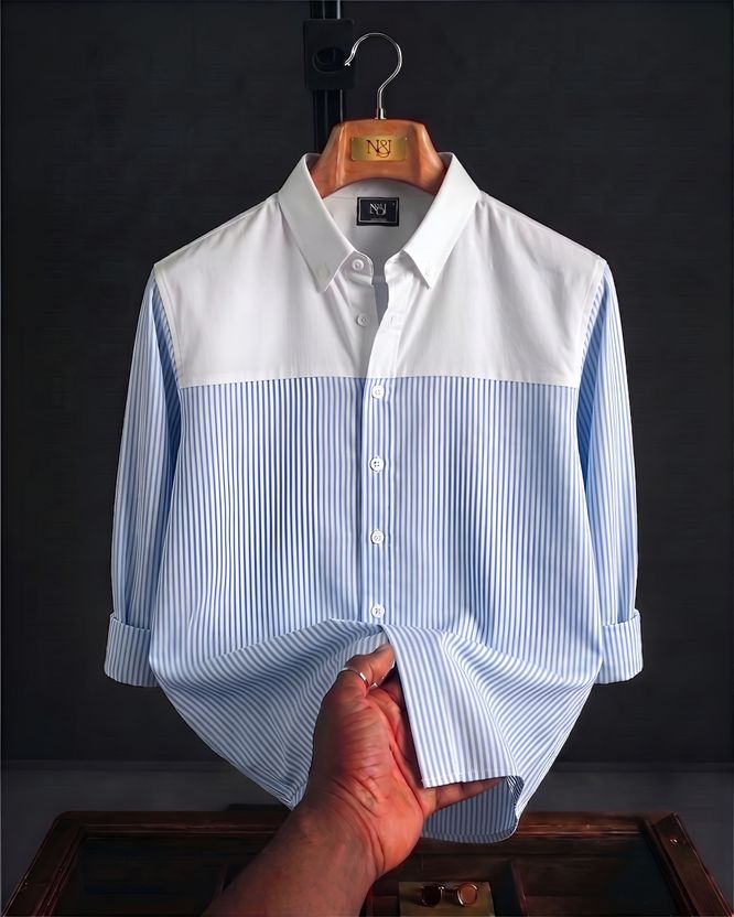 N AND J Men Striped Casual White, Light Green Shirt - Image 10