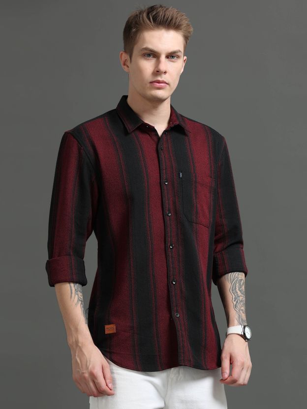 Rope Men Striped Red, Black Shirt - Image 4