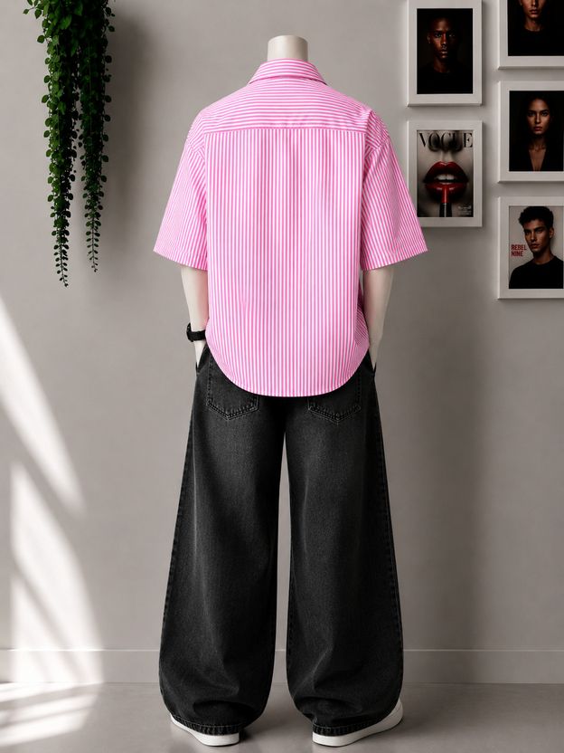 Asta Moda Men Pink Striped Casual Shirt - Image 2