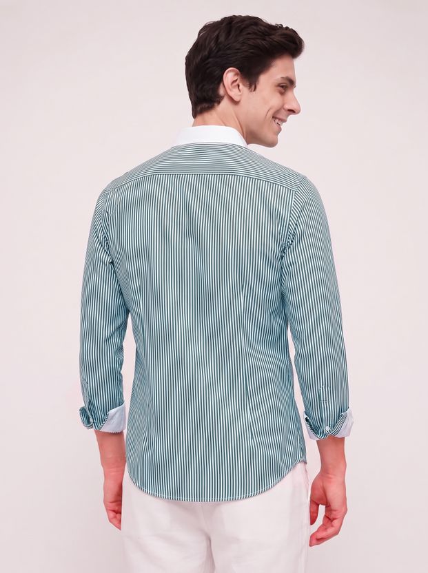 vdlooks Men Striped Casual Green, White Shirt - Image 5