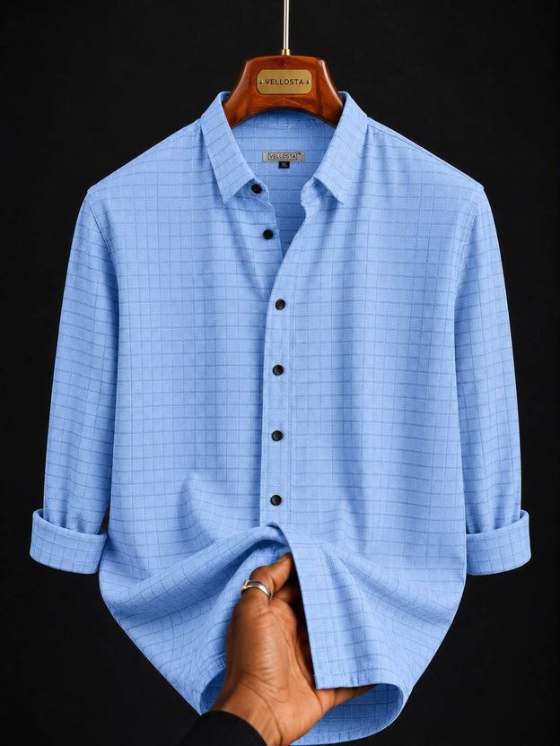VELLOSTA Men Beige Checkered Shirt - Image 8