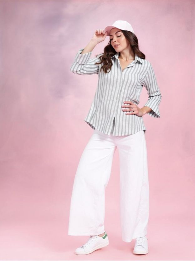 PERFECT PRODUCTIONS Women Regular Fit Striped Slim Collar Casual ...more - Image 3