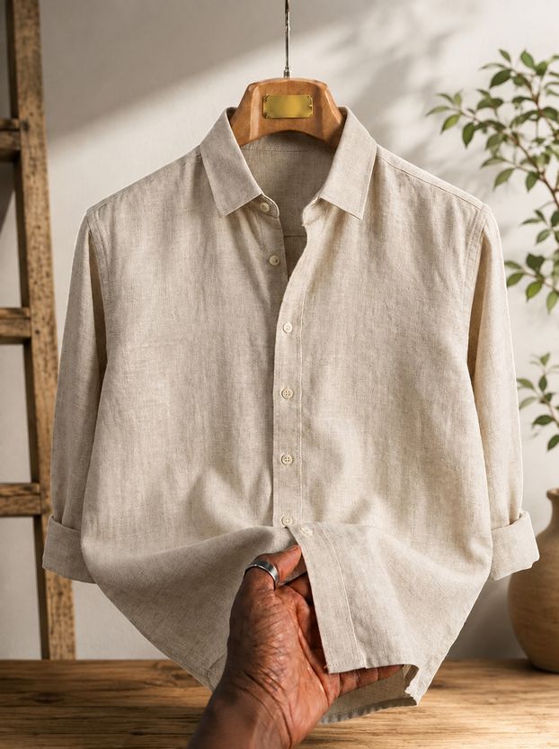 DEARISE Men Embroidered Casual Cream Shirt - Image 3