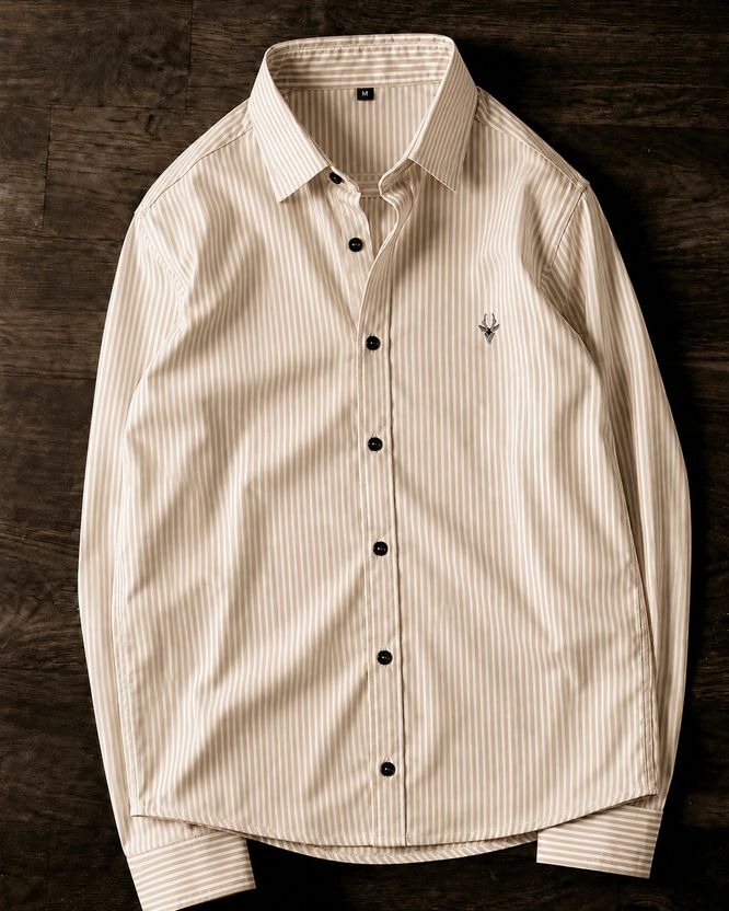 JACKBELLA Men Striped Casual Brown Shirt - Image 3