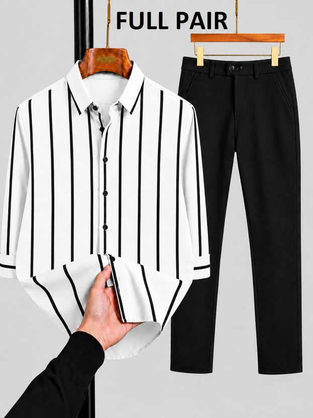mozero Men Striped Casual Grey, Black Shirt - Image 10