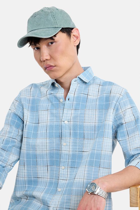 Snitch Men Checkered Casual Light Blue Shirt - Image 4