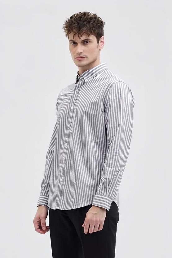 RODEIZ Men Striped Casual White, Grey Shirt - Image 5