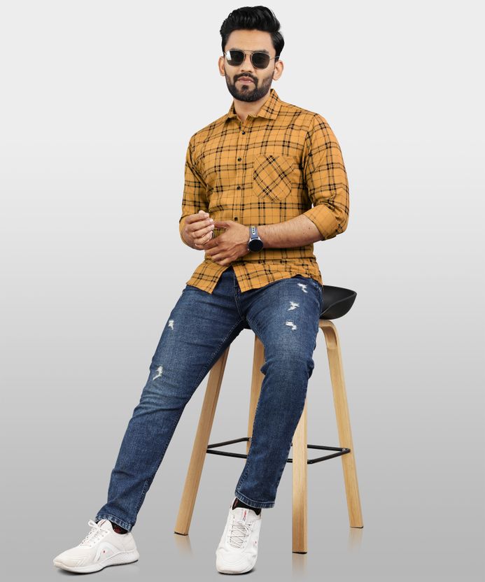 HKV Men Checkered Casual Brown, Black Shirt - Image 5