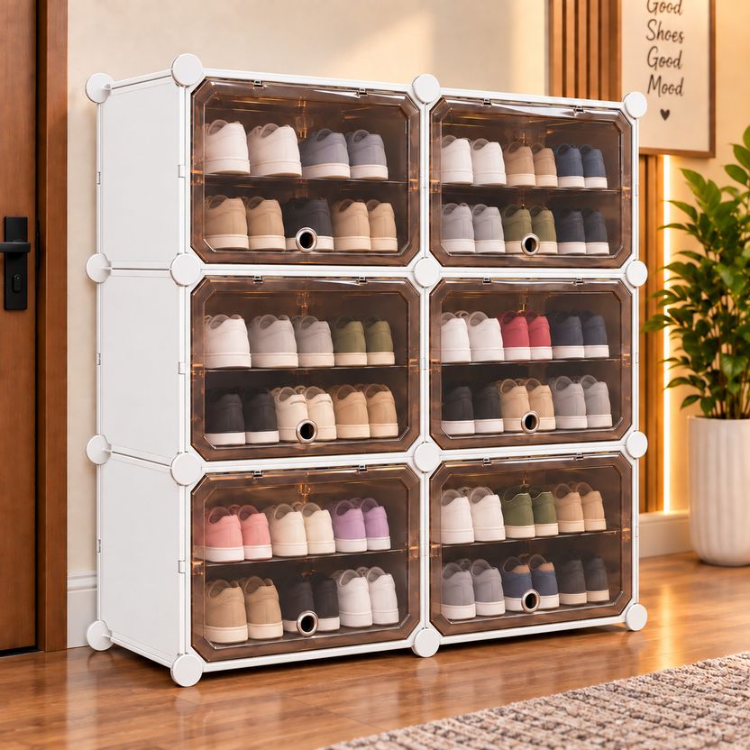 KriShyam 6 Door Modular Shoe Rack with Translucent Doors - Image 1