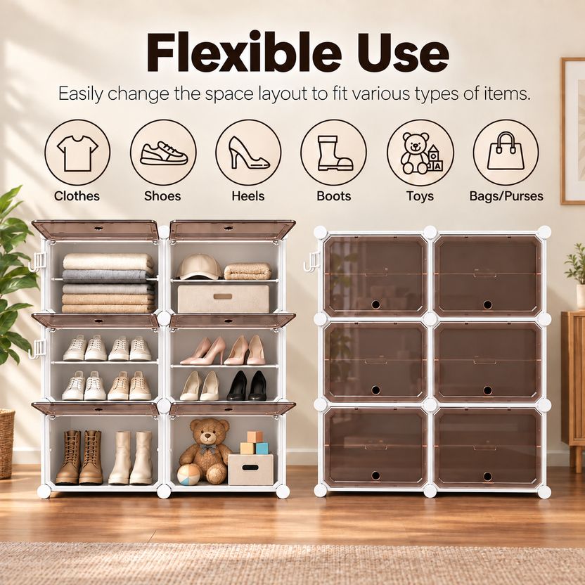 KriShyam 6 Door Modular Shoe Rack with Translucent Doors - Image 3