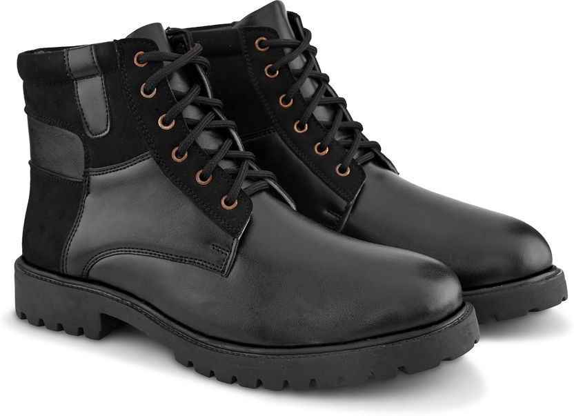 Roadster Men Black Solid Heeled Lace Up High Top - Image 4